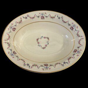 Vintage Syracuse China Oval Serving Bowl Arcadia 10" Cream Pink Floral USA
